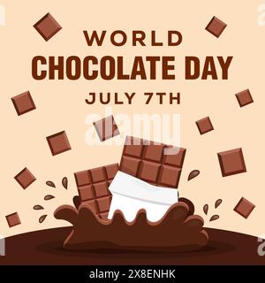 flat world Chocolate Day illustration design with chocolate splash Stock Vector