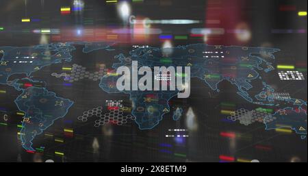 Image of colourful shapes over world map Stock Photo