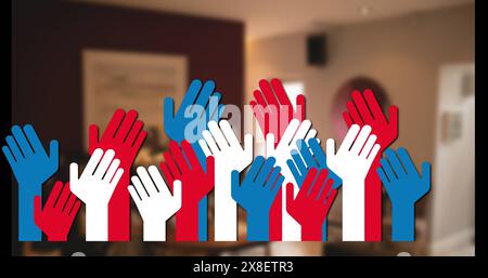 Image of raising hands over empty house interior Stock Photo