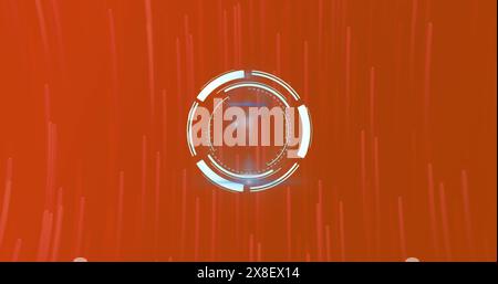 Image of scope scanning and shapes over red background Stock Photo