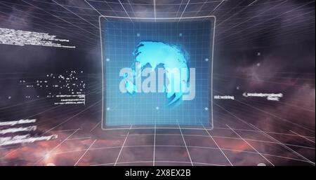 Image of screens with processing against dark clouds in the sky Stock Photo