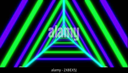 Green and blue neon lights forming triangular tunnel Stock Photo