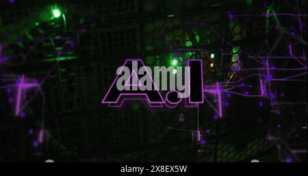 Image of ai text and network of connections over server room Stock Photo