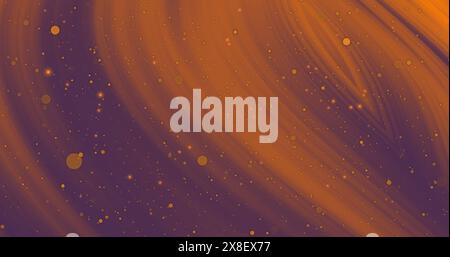 Image of yellow spots floating over abstract yellow light trails against purple background Stock Photo