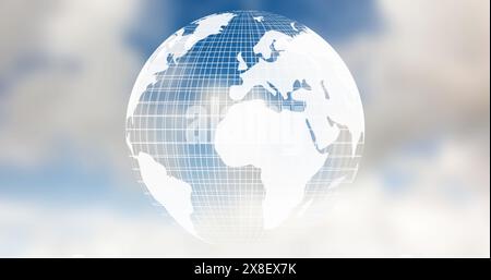 Image of globe spinning over clouds Stock Photo
