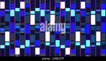 Image of blue mosaic sqaures shining in seamless pattern against black background Stock Photo