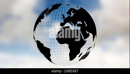 Image of globe spinning over clouds Stock Photo