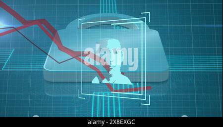 Image of red lines, biometric photo, padlock and online security data processing Stock Photo