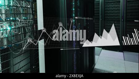 Image of interface with data processing against computer server room Stock Photo