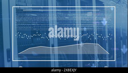 Image of computer language and graph over data server racks Stock Photo