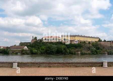 Petrovaradin fortress and its famous clock tower on the Danube river, in Novi Sad, Serbia. April 2024 Stock Photo