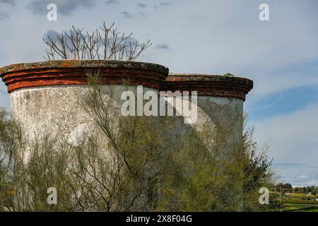 Old water tanks in Conquista town, Water supply Stock Photo