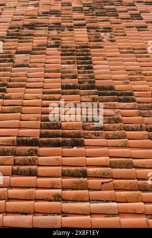Close Up of old Red Brick Roof Stock Photo