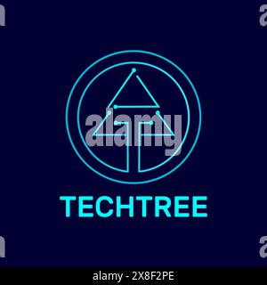 a tree made of technology signs within a circle, technology logo template, tech tree Stock Vector