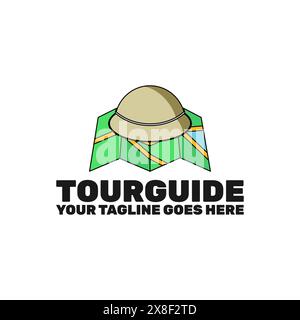 tour guide logo template , a geographical map with tourist hat Stock Vector