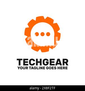technology chat logo template, a gear chat icon Stock Vector
