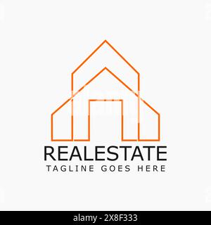 real estate line art logo template , two houses front are joined through line art to give an elegant look for realtor and builder business logo Stock Vector