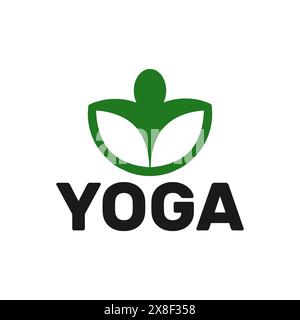 yoga logo template , two leaves with one head abstract spa logo template Stock Vector