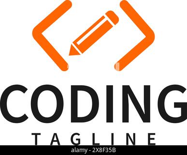 Code learning logo template with coding sign and pen Stock Vector