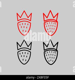 strawberry king line art logo template Stock Vector