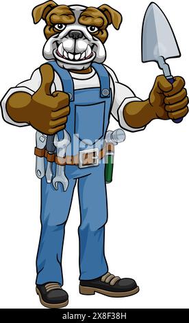 Bulldog Bricklayer Builder Holding Trowel Tool Stock Vector