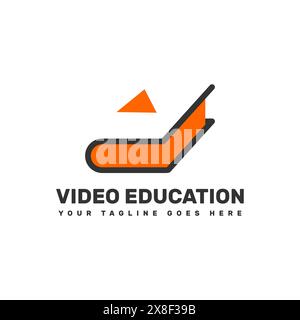 a book with sign of video player , online education logo template , video learning logo template Stock Vector