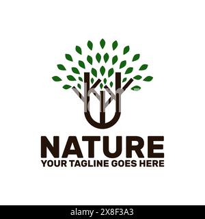 nature trees logo template, trees showing unity Stock Vector