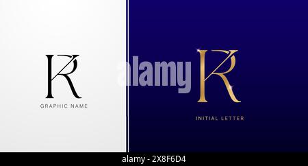 KR or RK initials letters monogram logos designs symbol for business cards elements, branding company identity, advertisement material golden foil Stock Vector
