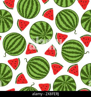 Hand drawn watermelons pattern. Vector summer fruit background Stock Vector