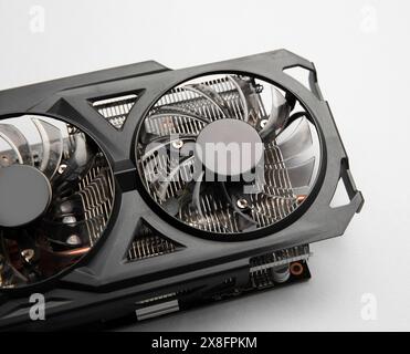 One graphics card on color background, closeup Stock Photo