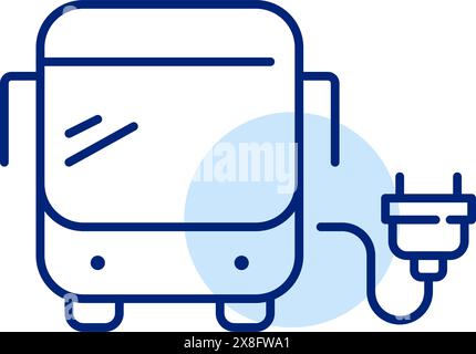 Modern bus and plug. Electric eco-friendly public transportation services. Pixel perfect, editable stroke icon Stock Vector