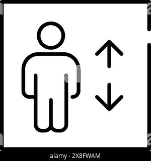 Elevator with person inside and up and down arrows. Pixel perfect vector icon Stock Vector