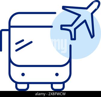Airport shuttle bus. Vehicle and plane. Service connecting with hotels, parking lots or city center. Pixel perfect icon Stock Vector
