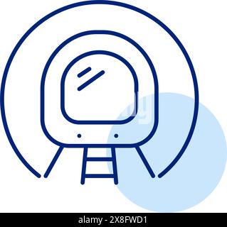 Subway train on rails in tunnel. Underground rapid transit transportation system. Pixel perfect, editable stroke icon Stock Vector