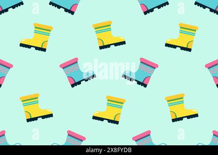 Vector pattern, featuring charming pairs of rubber boots. Ideal for textiles, wallpapers, packaging, and digital designs. Stock Vector