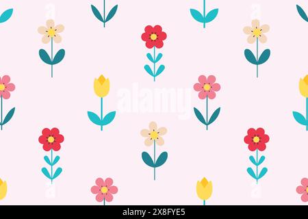 Pattern of multi-colored wildflowers. Vector illustration in flat style. Ideal for textiles, wallpapers, packaging, and digital designs. Stock Vector