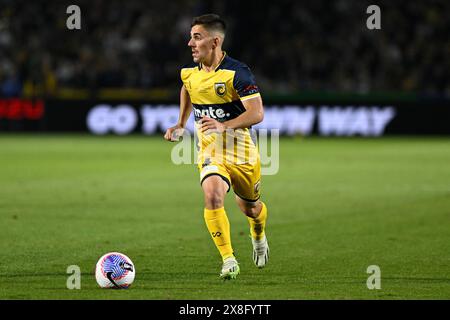 25th May 2024;  Industree Group Stadium, Gosford, NSW, Australia: A-League Football,  Finals Series, Grand Final, Central Coast Mariners versus Melbourne Victory; Josh Nisbet of the Central Coast Mariners Credit: Action Plus Sports Images/Alamy Live News Stock Photo