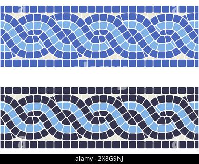 Interlacing mosaic braid, seamless pattern with interweaving tile lines, mosaic pigtails, vector Stock Vector
