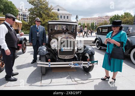 Classic and antique car meetings in Madrid held in the Plaza de Oriente of the Royal Palace of Madrid, May 25, 2024, Spain Stock Photo