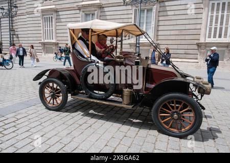 Classic and antique car meetings in Madrid held in the Plaza de Oriente of the Royal Palace of Madrid, May 25, 2024, Spain Stock Photo