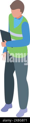 Isometric vector graphic of a professional engineer in safety vest holding a clipboard Stock Vector