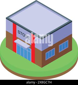 Modern isometric retail store illustration with colorful vector graphic design representing a 3d storefront in a city landscape, showcasing urban architecture and consumerism Stock Vector