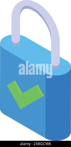 Colorful isometric illustration of a padlock with a green check mark, symbolizing security and access granted Stock Vector