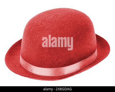 Red bowler hat isolated on a white transparent background Stock Photo