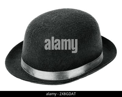 Black bowler hat isolated on a white transparent background Stock Photo