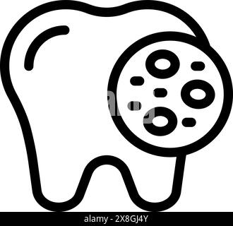 Black line icon representing a tooth with caries, suitable for dental health topics Stock Vector