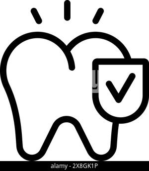 Simple and minimalistic dental icon for healthy tooth protection and cavity prevention. Showcasing a checkmark symbol and shield for assurance and safety in oral hygiene and dentistry Stock Vector