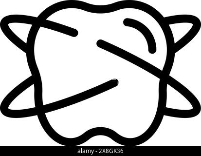 Minimalistic black and white stylized atom icon illustration for scientific education and vector iconography design in chemistry and physics. Featuring neutron. Proton. Electron. Orbit. Flat. Editable Stock Vector