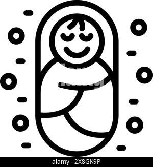 Traditional russian matryoshka doll icon illustration with a simple black and white smiling face, showcasing the cultural heritage and craftsmanship of eastern europe Stock Vector