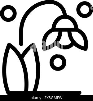Minimalist black and white illustration of a stylized flower with two leaves and decorative circles Stock Vector